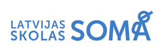 Uzraksts - logo zilā krāsā - Latvijas skolas soma.